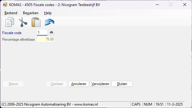 Fiscale codes in KOMAS